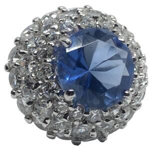 Vintage Sterling Silver Ring 925 Size 7.5 Thailand Cluster Blue Clear CZ PJM